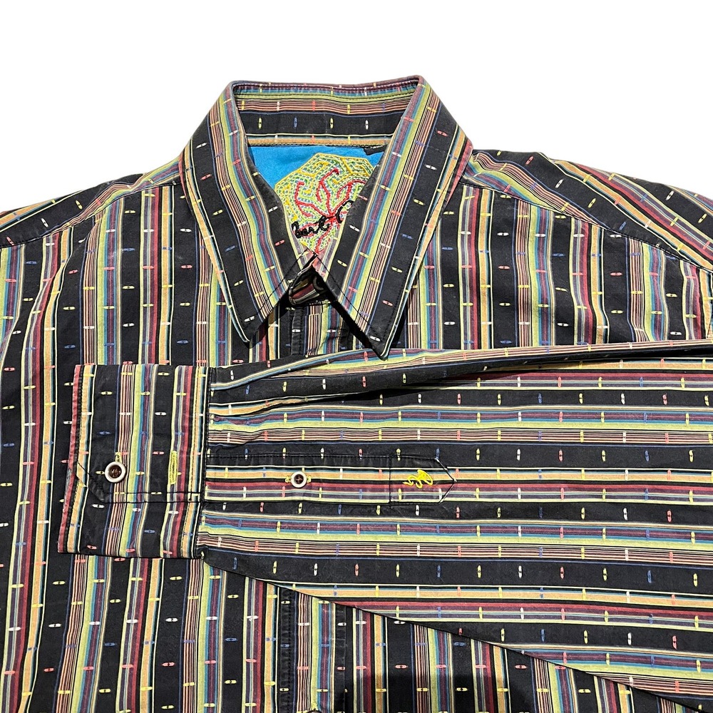 ROBERT GRAHAM Men's Medium‎ Blue Geometric Pattern Multicolor Embroidered